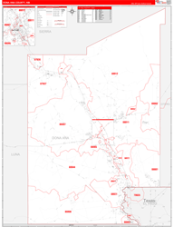 Dona Ana County, NM Wall Map Zip Code Red Line Style 2024